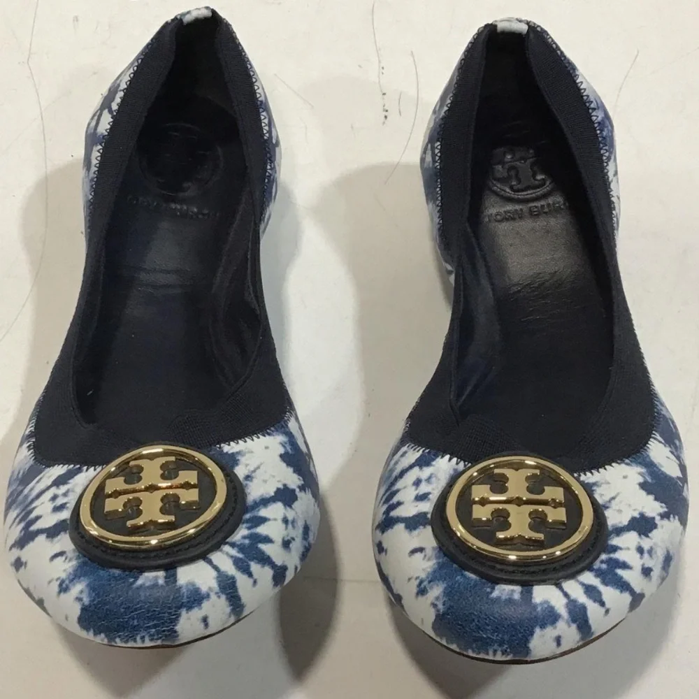 NEW!! Women’s Tory Burch Caroline Navy/White Tie Dye Ballet Flats Size 7
